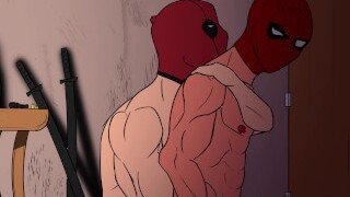 Deadpool och Spiderman knullar varandras rumpa
