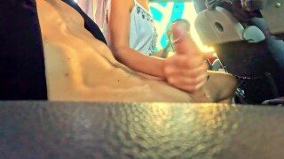 This hot older lady could not stop staring at my hard cock so she gave me a sensual handjob on a public bus. This kinky older lady jerked off my cock in public.